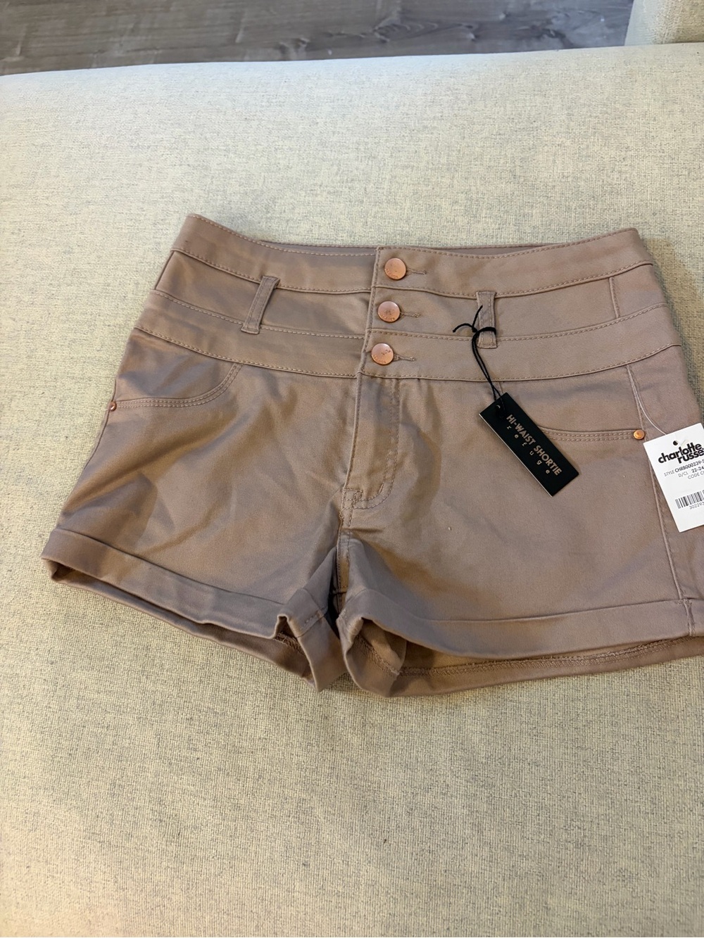 NWT Charlotte Russe High Waisted Taupe Shortie Shorts Size 6